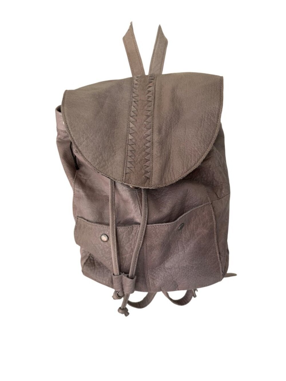 Day & Mood Leather Backpack Braided Flap Snap Drawstring Pockets Gray Bohemian